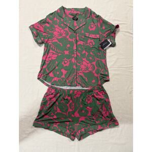 Kate Spade 2-Pc Pajama Set Shortie Pink & Green Floral Pockets Womens XL NWT